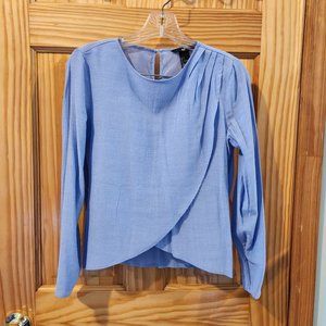 Periwinkle Pleated/Draped Long Sleeve Blouse